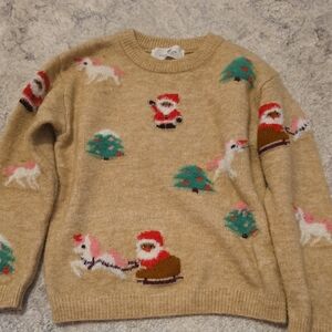 H&M Beige Holiday Sweater with Red, Green & Pink Motifs
